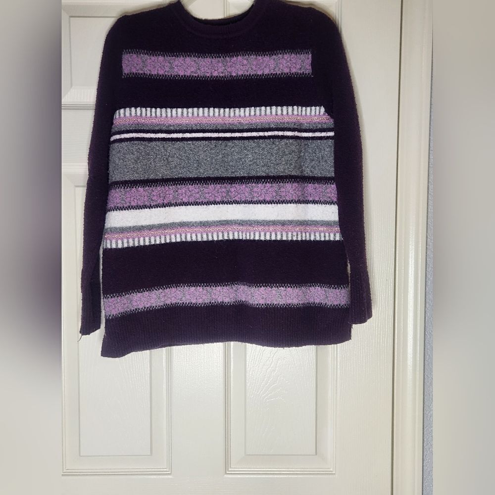 Croft & Barrow  M Purple Stripe Pullover Casual Soft Workwear Women's Sweater